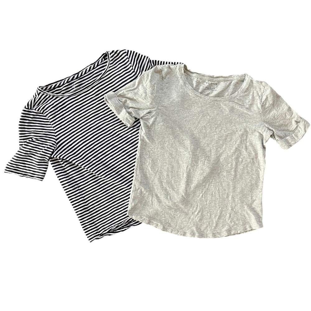 Talbots Petite Small Short Sleeve Tee Bundle Striped Boatneck Heather Gray 2pc